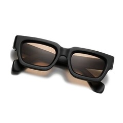 Classic Matte Black Thick Square Frame Chunky Brown Tinted Lens Sunglasses