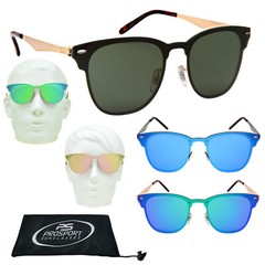 New Horn Rim Sunglasses Mirror Lens Dark Smoke Blue Green Metal Legs Vintage