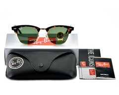 Ray-Ban Sunglasses RB3016 Clubmaster Classic Tortoise Frame Green Lenses 49mm