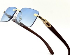 Black Tint Mens Rectangle Luxury Hip Hop Fashion Gold Frame Rimless Sunglasses