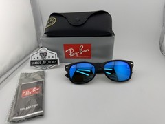 RAY-BAN NEW WAYFARER RB2132 622/17 RUBBER BLACK BLUE MIRROR SUNGLASSES 55MM NEW