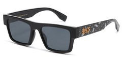 Locs Men’s Flat Top Square Black Frame Money Print Temple Smoke Lens Sunglasses