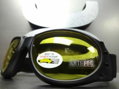 Men PADDED MOTORCYCLE Day Night RIDING GOGGLES With Strap Yellow Anti Fog Lens