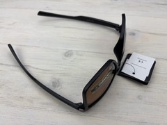 Polarized Sunglasses Black Frame Brown Wood Grain Look Temples Brown Tinted Lens