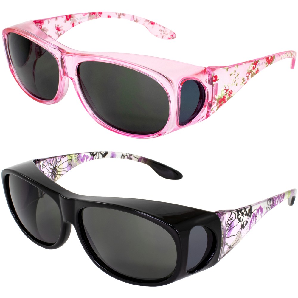 2 Global Vision Fanfare 2 Fit Over Sunglasses Pink & Purple Floral w/Smoke Lens