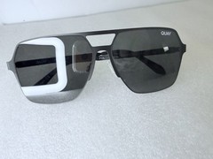 QUAY Backstage Pass Sunglasses Matte Black Square Aviator Unisex Polorized Lens