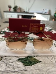 🇺🇸🔥USA Shipped Big C Diamond Cut Brown Lens Frameless & Gold Frame 🔥🇺🇸