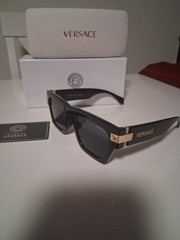 Versace Men’s Square Sunglasses Full Frame Black Plastic Frame Gray Tinted