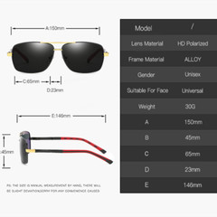 Square Polarized Metal Driving Sunglasses Men Fishing Outdoor Sports Glasses