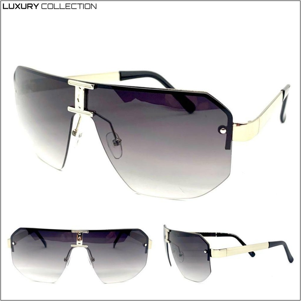 Mens Women Classy Elegant Modern Wrap Retro Shield SUNGLASSES Large Silver Frame