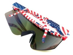 Oversized RETRO WRAP SUN GLASSES Big Patriotic American USA Flag Frame Gold Lens