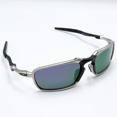Oakley Badman OO6020 X-Metal Polarized Sunglasses Silver Frame Purple Lens