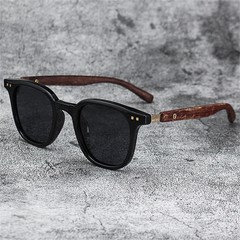 Classic Wood Grain Mirror Legs Sunglasses Men’s Small Frame Square Sun