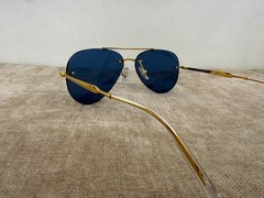 Ray-Ban RB3791 Rimless Aviator Sunglasses, Gold Frame, Solid Blue Lens