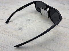 Polarized Sunglasses Black Frame Black/Blue Wood Grain Look Temples Gray Lens