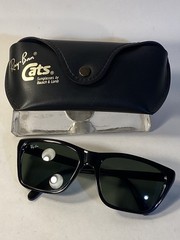 Ray-Ban Bausch & Lomb Cats Nylon Black Sunglasses 80s France Gray Lens Vintage
