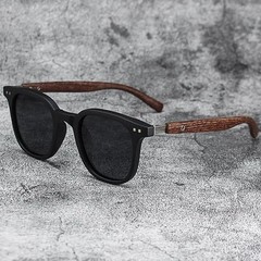 Retro Wood Grain Sunglasses UV Protection Square Frame Unisex Outdoor Eyewear