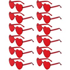 12 Pairs Red Heart Sunglasses for Women, Candy Color Rimless Fun Heart Glasse…