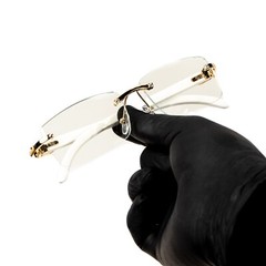 White Wood Grain Clear Lens Mens Gold Frame Rectangular Luxury Square Glasses