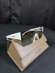 Burberry BE4291 Shield Sunglasses White Plastic Frame Gray Tinted Lenses