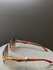 Sunglasses Unisex Square Wood Grain Style Frame Brown UV 400 Gold Tone Cheetah