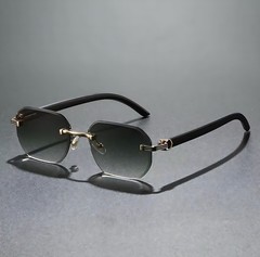 Rimless Green Gradient Sunglasses Luxury Gold Metal Frame Unisex 60mm