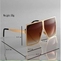 Oversized Square Sunglasses Men Gold Frame Gradient Brown Lenses Fashion Shades