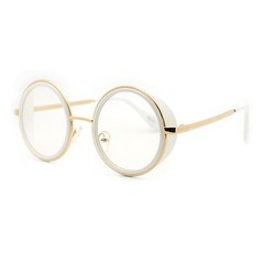 Double Rim Clear Lens Glasses Side Cover Round Circle Frame UV 400