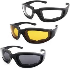 3 PAIR MOTORCYCLE RIDING GLASSES SMOKE CLEAR YELLOW HARLEY DAVIDSON ALL WEATHER
