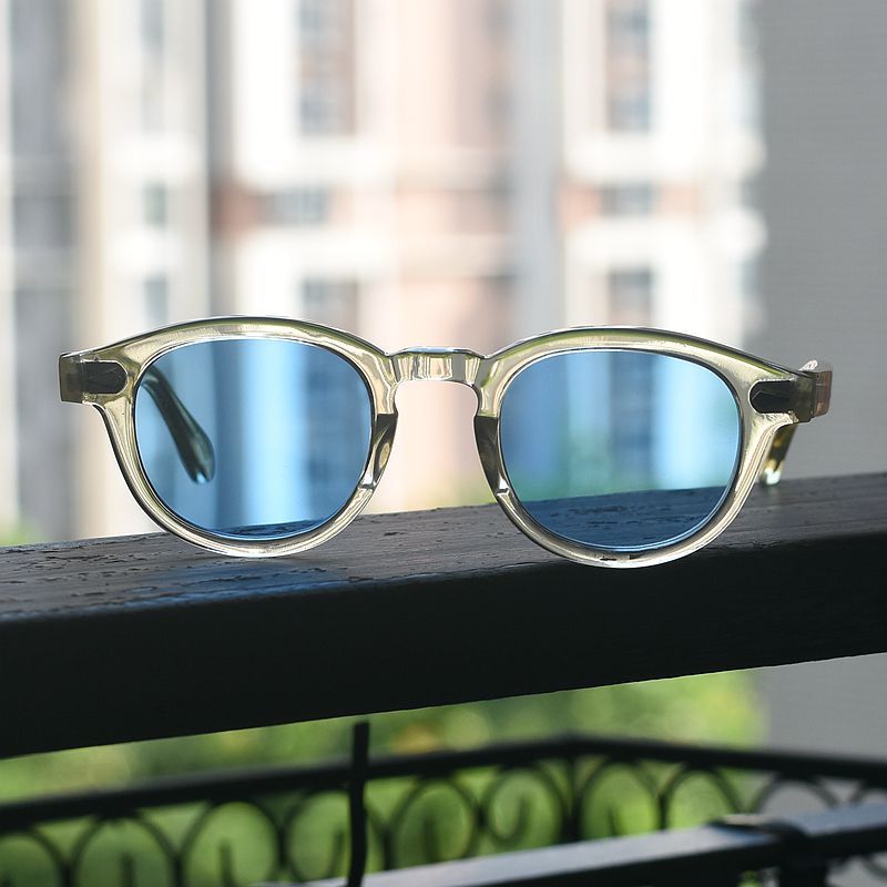 Johnny depp men’s blue sunglasses women’s flesh acetate glasses blue lens UV400