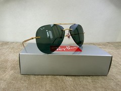 Ray-Ban RB3791 Gold Rimless Frame Solid Green Lens Pilot Sunglasses