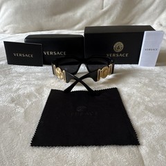 Versace Unisex “Biggie” Black Sunglasses with Gold Medusa