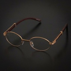 Hip Hop Men’s Clear Lens Vintage Oval Gold Frame Retro Wood Grain Glasses