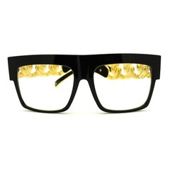 Solid Metal Chain Arm Oversized Horn Rim Glasses – Celebrity Black Gold