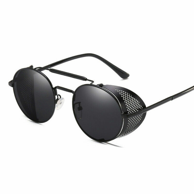 Steampunk Round Sunglasses Vintage Retro Metal Frame Side Shield Circle Glasses
