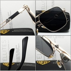 MAYBAC* Square Aviator Sunglasses Black Gunmetal Double Bridge Unisex +Case