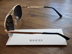 Gucci GG1223S 002 60mm Aviator Sunglasses in Gold/Gray Lens