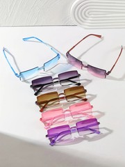 Rectangle Sunglasses Candy Color Plastic Frame UV400 Outdoor Unisex 6 Pcs