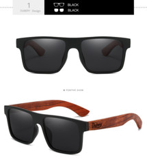 DUBERY Wood Polarized Square Sunglasses Men Women Wooden Temple Classic Glasses