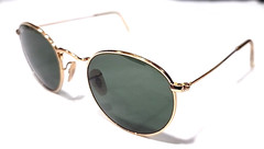 Ray Ban RB3447 001 Gold Round Metal Green Sunglasses 50-21 Italy