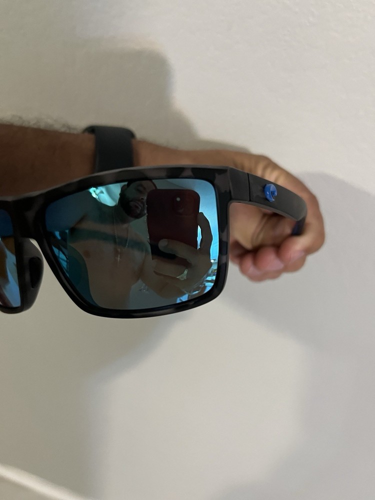 Costa Del Mar Men Rinconcito RGC 10 Wrap Sunglasses Black Frame Blue Mirror