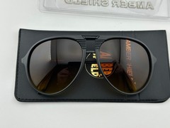 Vintage 80s AMBER SHIELD As Seen On TV Sunglasses NIB Amber Aviator Driving G…