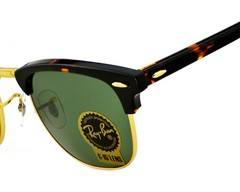 Ray-Ban RB3016 Clubmaster Sunglasses Tortoise Frame Green Lens 51mm