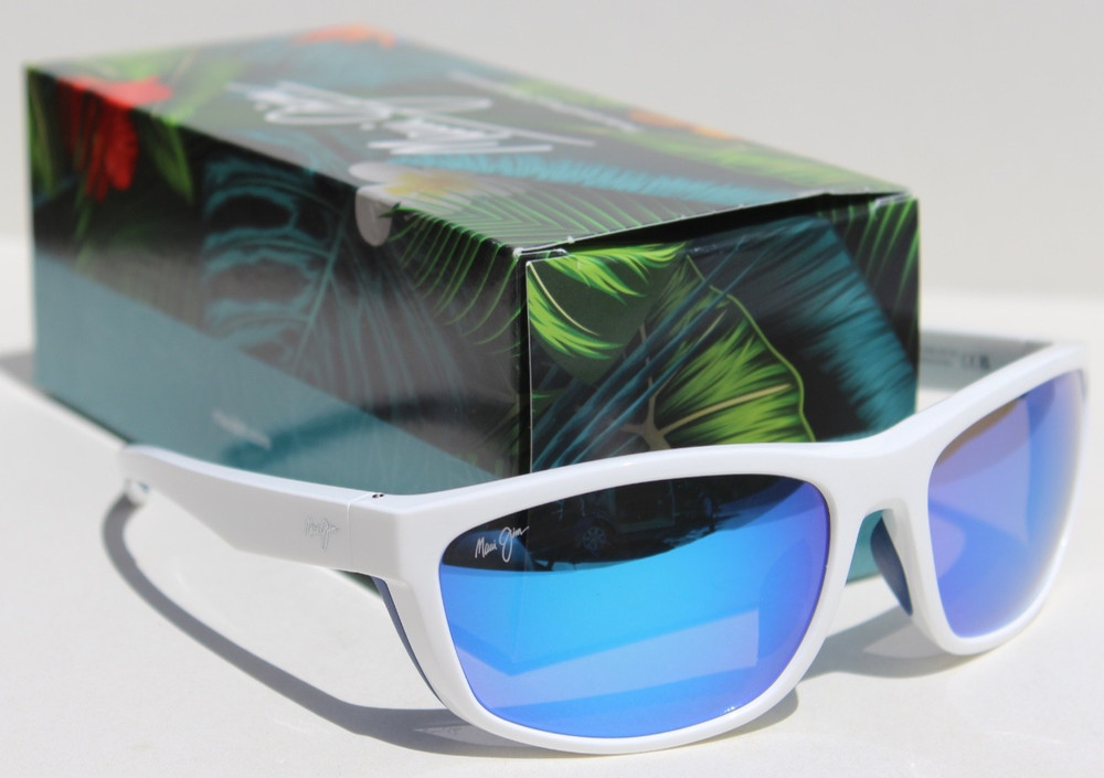 MAUI JIM Nuu Landing POLARIZED Sunglasses B869-05 White/Blue Hawaii NEW Italy