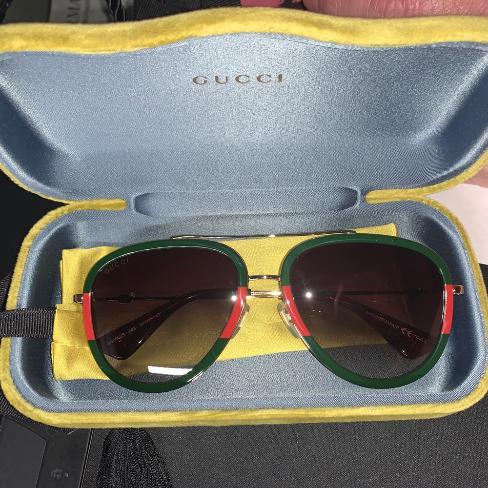 GUCCI AVIATOR Sunglasses WEB Stripe Frame GG0062 Gold/Web Design 57 mm, Italy