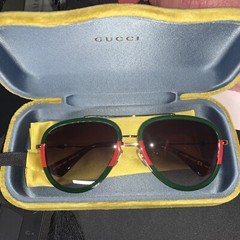 GUCCI AVIATOR Sunglasses WEB Stripe Frame GG0062 Gold/Web Design 57 mm, Italy
