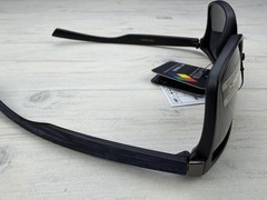 Polarized Sunglasses Black Frame Black/Blue Wood Grain Look Temples Gray Lens