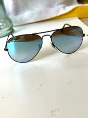 Rayban Aviator Large Metal Black RB3025 Blue Flash Mirror Gradient Bronze Driver