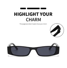 Retro Slim Rectangle Sunglasses Black Y2K Unisex Fashion Shades