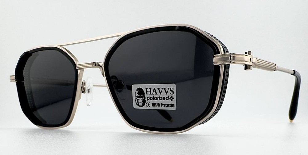 HAVVS HV68139 A Men’s Polarized Sunglasses Octagon Steampunk Silver Metal Frame